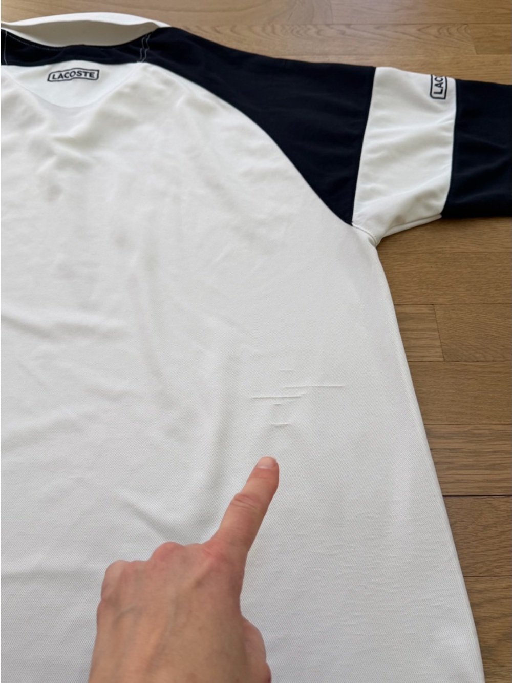 Lacoste White Polo with Navy Raglan Color block Short Sleeves XXL - Picture 7 of 7